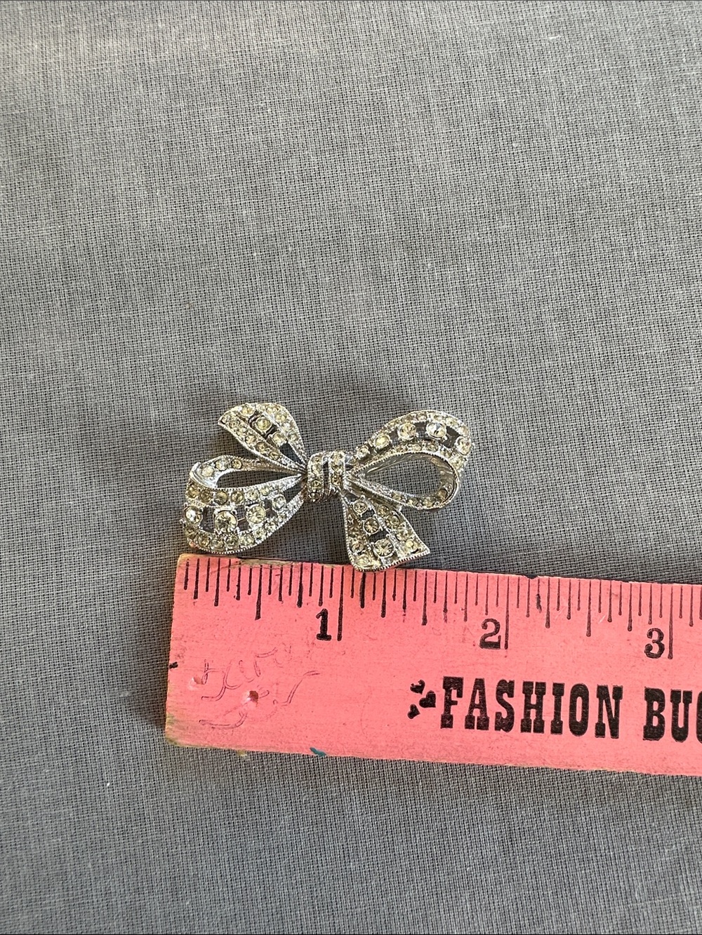Crystal Bow Brooch Pin - Silver Tone - Picture 3 of 3